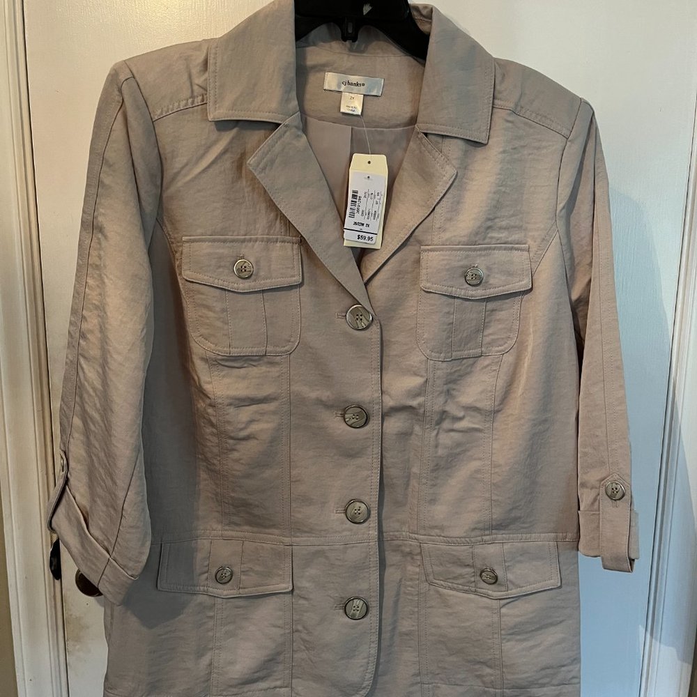 CJ Banks Women's Khaki, Button Front Jacket w 4 Front Pockets - NWT